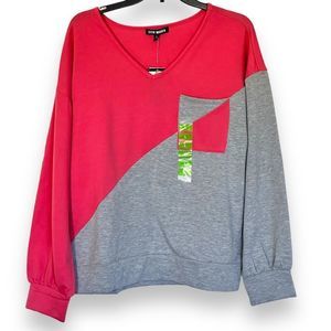 Steve Madden Women’s Soft Color Block Gray Pink Sweatshirt Sz Large NWT